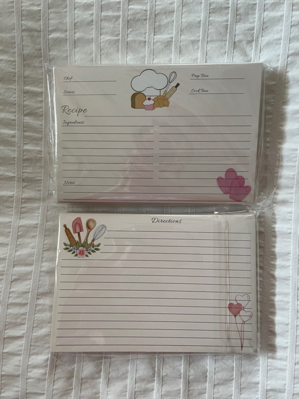 Recipe and Directions Card Sets with Pink Heart Accents